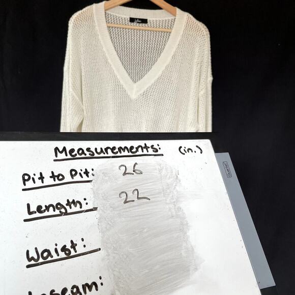 Lulus white sheer knit sweater v-neck women's size M nylon top casual pullover - Picture 6 of 7